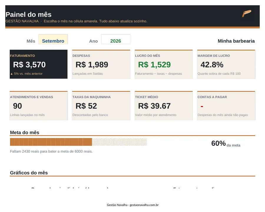 Painel da Planilha Financeira Gestão Navalha
